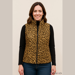 Ralph Lauren leopard quilted vest Womens puffer XL zip front NWOT pockets